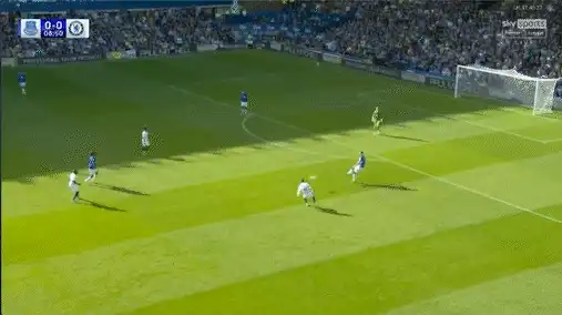 Clip: Everton v Chelsea, Iwobi makes a double movement behind his marker, Kanté, and escapes through his blindside