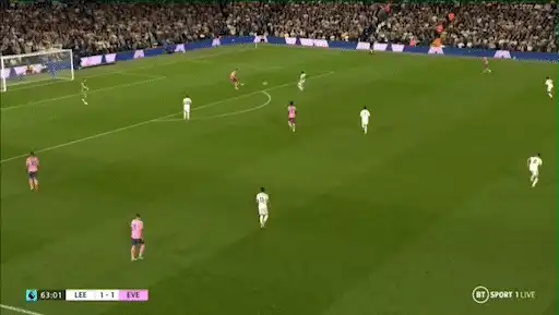Clip: Iwobi in Everton's game against Leeds, 63rd minute, sped up one and a half times